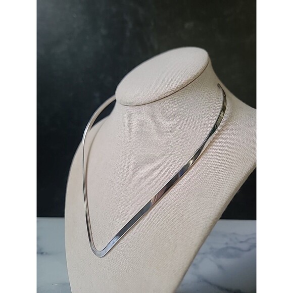 925 Sterling Silver V Collar Shaped Statement Necklace Vintage - Picture 2 of 10